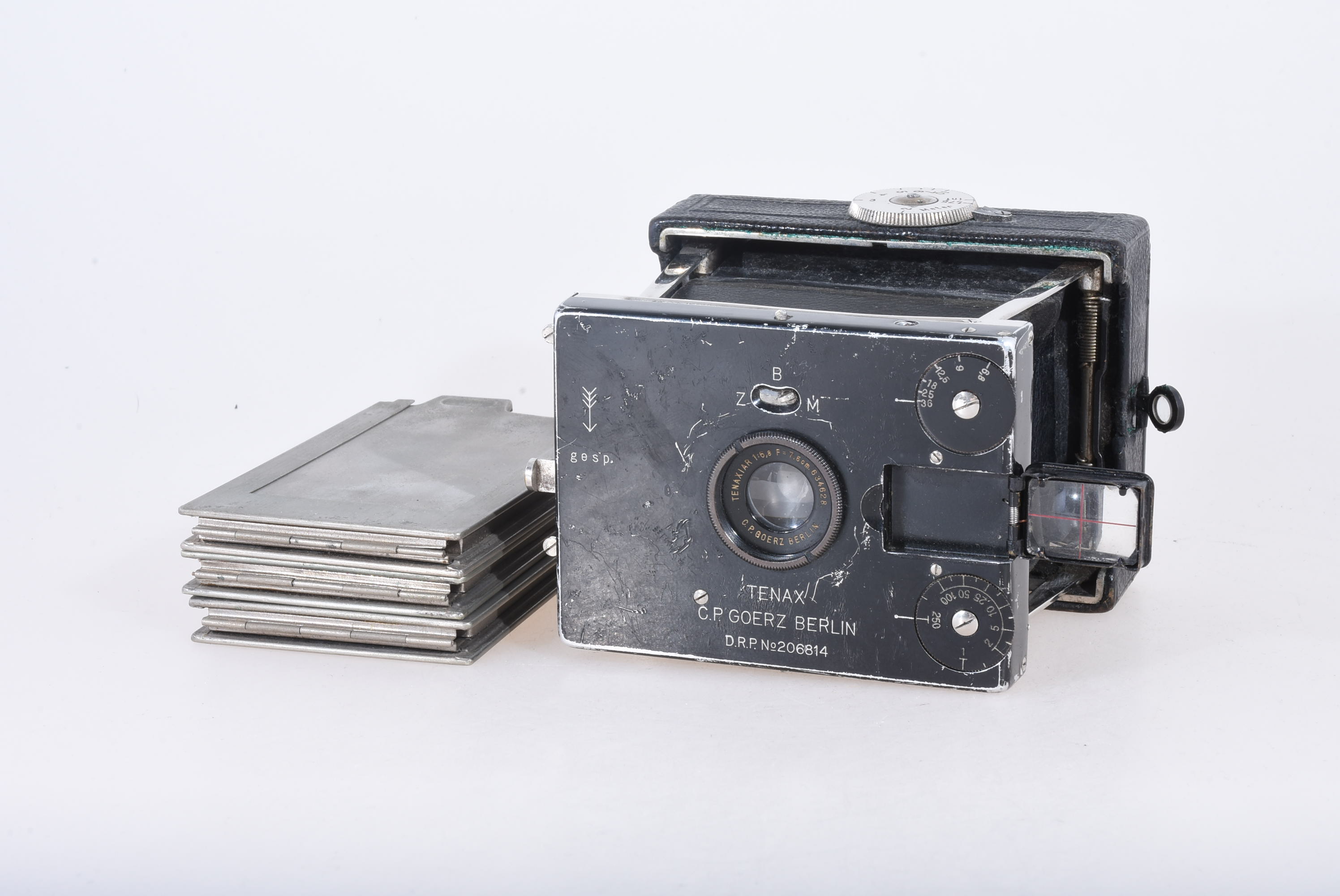 Goerz Tenax 7,5cm 6,8, 6x4,5 Klappplattenkamera mit 3 Filmhaltern